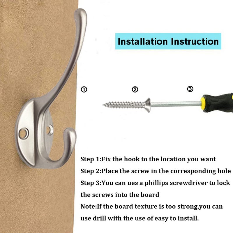 IBosins 30 Pack Heavy Duty Dual Coat Hooks Wall Mounted with 60 Screws Retro Double Hooks Utility Silvery Hooks for Coat  Scarf  Bag  Towel  Key  Cap  Cup  Hat - Image 3